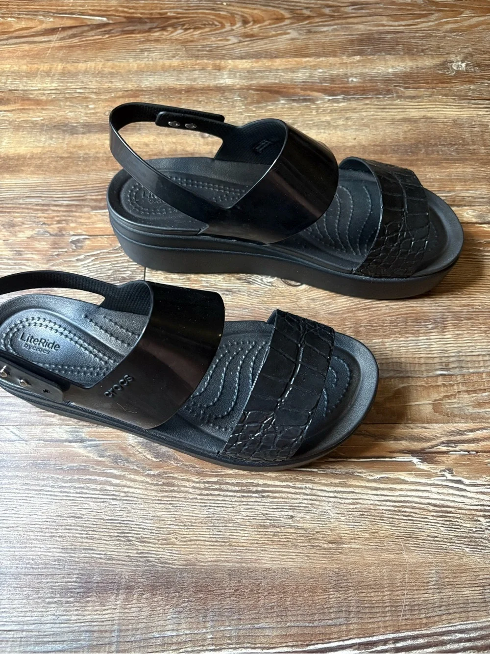 Crocs Brooklyn Low Wedge Black Patent Sandal